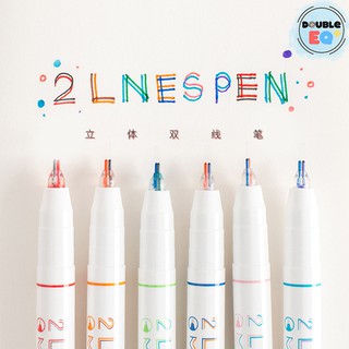 ปากกาเน้นข้อความ สองเส้น สำหรับ เขียน วาดรูป สามมิติ  3D double line Pen