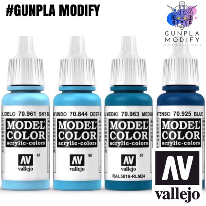 Vallejo Model Color สีอะคริลิคสูตรน้ำ Sky Blue, Deep Sky Blue, Medium Blue, Blue