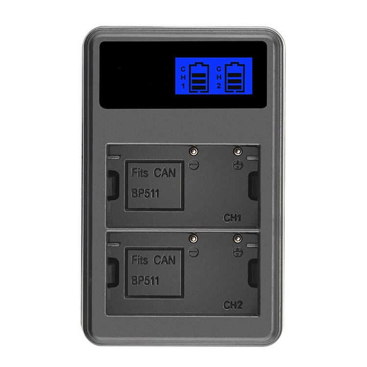 พอร์ตคู่ BP-511A BP-511 BP 511 511A BP511 BP511A LCD USB Charger สําหรับ Canon EOS 40D 300D 5D 20D 3