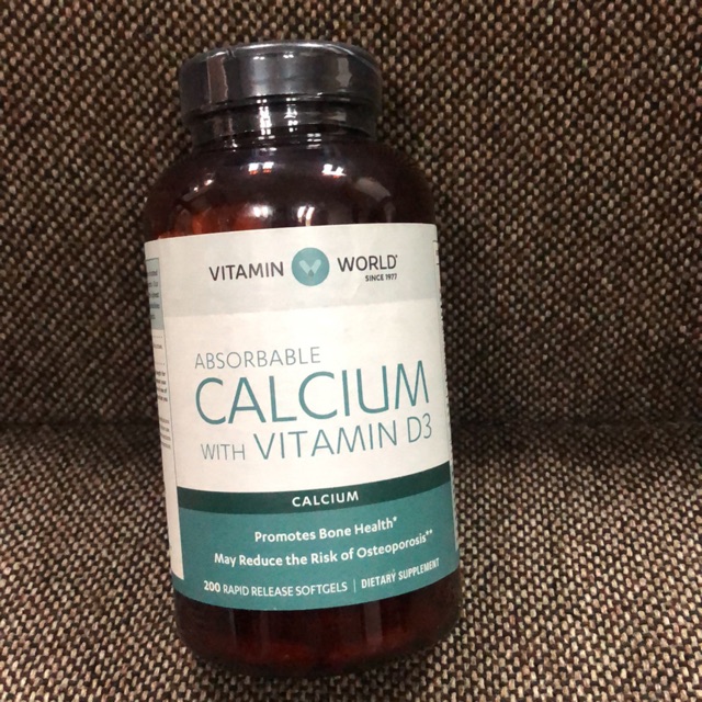 🇺🇸 แคลเซียม + วิตามินดี3 ยี่ห้อ Vitamin world Calcium D3 บำรุงกระดูก โรคกระดูกพรุน กลืนง่าย ขนาด 200 Softgel