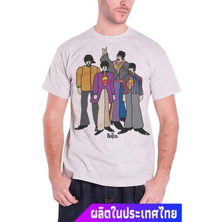 เสื้อยืดวงดนตรีเดอะบีทเทิลส์ เยาวชน The Beatles T Shirt Yellow Submarine Cartoon Band Logo Official Mens Grey discount เ