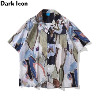 เสื้อเชิ้ต คอปกคิวบา พิมพ์ลาย Dark Icon สไตล์วินเทจ เหมาะกับฤดูร้อน สําหรับผู้ชาย