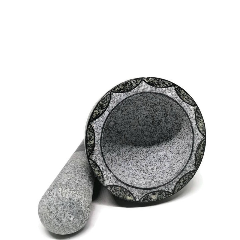 ครกหินแกรนิตแท้พร้อมสาก ขนาด 4.5 นิ้ว (รวมขอบ) เป็นงาน OTOP 5 ดาว เป็นหินแบบเดียวกับอ่างศิลา แข็งแรง ทนทาน สีสวยงาม