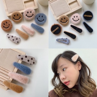 🌷 กิ๊ฟเฟอร์ สไตล์เกาหลี 💘 Fur Flat Hair Clip - 7 cm,color : pale pink / caramel / blue / Dottie