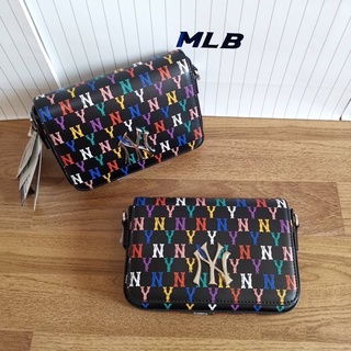 พร้อมส่ง MLB monogram rainbow hoody bag กระเป๋าสะพาย สีดำ โลโก้ NY สีรุ้ง 🌈