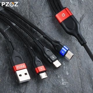 Pzoz 3 IN 1 สายเคเบิล USB Micro USB C อะแดปเตอร์ชาร์จเร็ว Microusb Type-C สายชาร์จ Type C สําหรับโทรศัพท์ Samsung Xiaomi OPPO VIVOCord