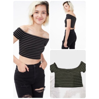 Aeropostale.crop ปาดไหล่สีเขียวขี้ม้า อก 32-36 Size M