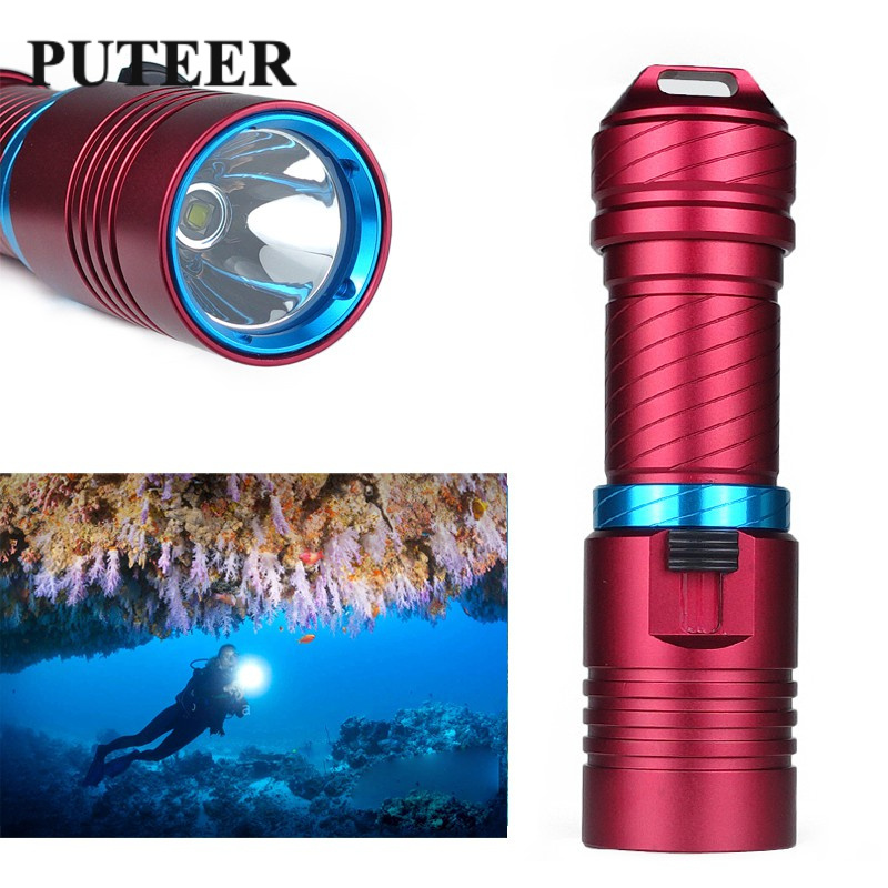 Puteer ไฟฉายดําน้ํา 26650 LED กันน้ํา 100 เมตร L2 สําหรับตั้งแคมป์ ดําน้ํา