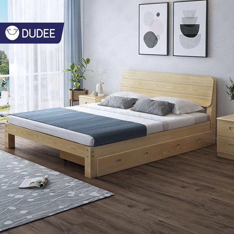 DUDEE เตียงไม้แท้ ไม้สนขนาด 6ฟุต 5ฟุต 3.5ฟุต อายุการใช้งานมากกว่า 7 ปี