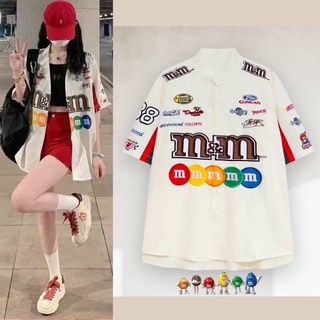 📌ทักก่อนสั่ง📌เสื้อคอล้ำ แขนสั้น สกรีนลาย m&amp;m  ovversize อก48” runway