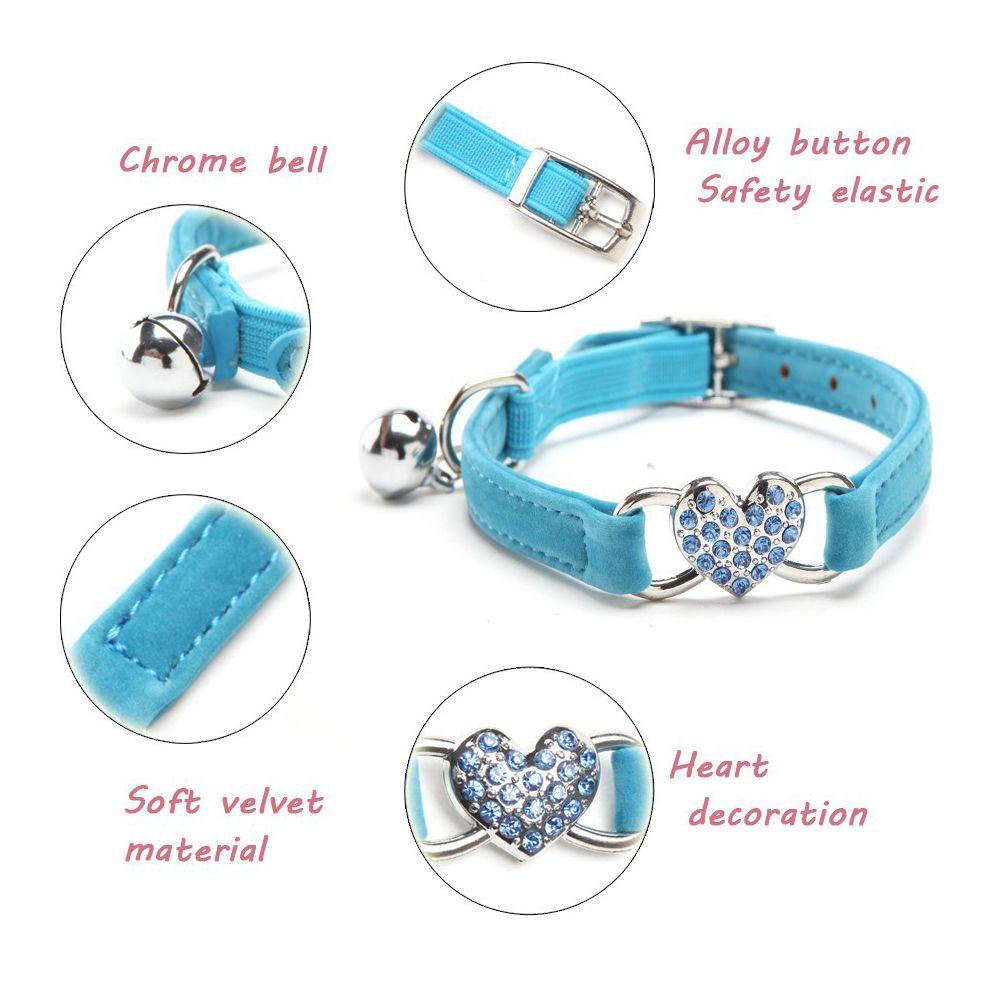 Karen ปลอกคอ ผ้ากํามะหยี่ กระดิ่งคริสตัล รูปหัวใจน่ารัก ยืดหยุ่น หลากสี สําหรับสัตว์เลี้ยง สุนัข แมว - รูปที่ 4