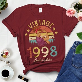 เสื้อยืดผ้าฝ้าย ลาย Limited Edition 1998 24Th 24 Years Old Birthday Mother Mom Wife สีดํา สไตล์วินเทจ สําหรับแม่ และเด็ก