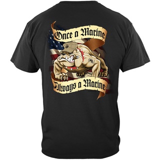 ROUND คอลูกเรือเสื้อยืดผ้าฝ้าย 100% พิมพ์ลาย USMC Once A Marine Always A Marine Corps สีดํา-4XL