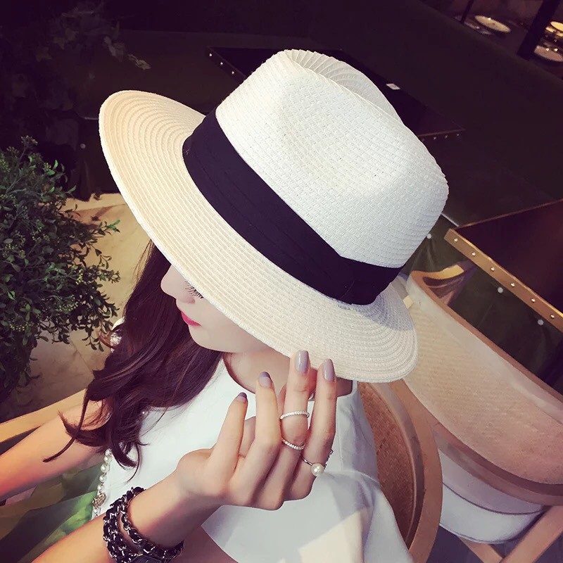 JPP SHOPPING : หมวกสานทรงปานามา คาดผ้าสีดำเท่ๆ ใส่สบายสุดๆ รุ่น B007