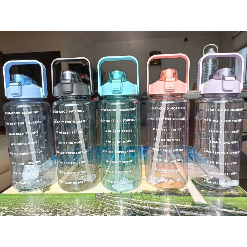 2000ml ขวดน้ําพร้อมฟาง Push to เปิดแบบพกพา Botol Air 2.0 L 1.1L ขนาดใหญ่แบบพกพาแบบพกพาน้ํา瓶 水壶