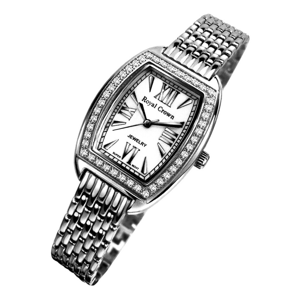 Royal Crown นาฬิกาข้อมือผู้หญิง สายสแตนเลสประดับเพชร cz อย่างดี รุ่น 6304-SSL ( สี Silver )
