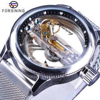 Forsining Transparent Open Work Steel Mesh Band Skeleton Mens Creative Watches Top Brand Luxury Automatic Fashion Wristw