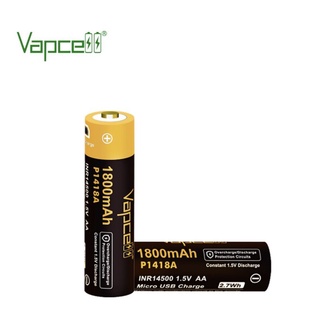 Vapcell ถ่านชาร์จผ่าน USB P1418A ขนาดAA 1800mAh 1.5V ของแท้(1ก้อน)