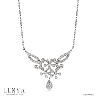 Lenya Jewelry สร้อยคอเงินแท้ 925 ชุบโรเดียม ประดับเพชร CZ ทั้งหมด ดีไซน์รูปดอกไม้และหยดนํ้า งดงาม หรูหรา