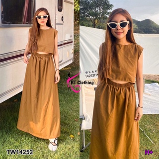 TW14252 Maxi Dress เดรสยาว แขนกุด ช่วงเอวเว้าหน้า เอวดึงยางสม็อกยืดได้เยอะ มีกระเป๋าข้างสองข้าง เนื้อผ้าลินินอย่างดี