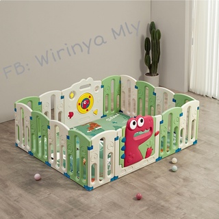 คอกกั้นเด็ก Babycare 16 แผ่น 1 ประตู 1 เกมส์ (6 ฟุต) สีเขียวขาว