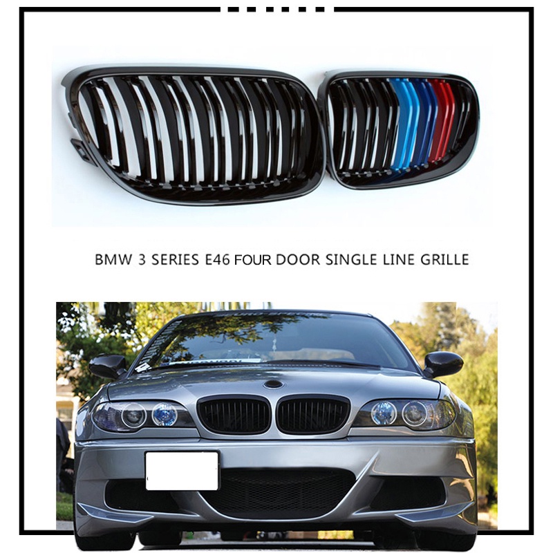 คู่รถกันชนหน้า Kidney Grills Dual Slat M สีสําหรับ BMW 3 Series E46 4 ประตู 4D 4DR 2002-2005 Racing Grills
