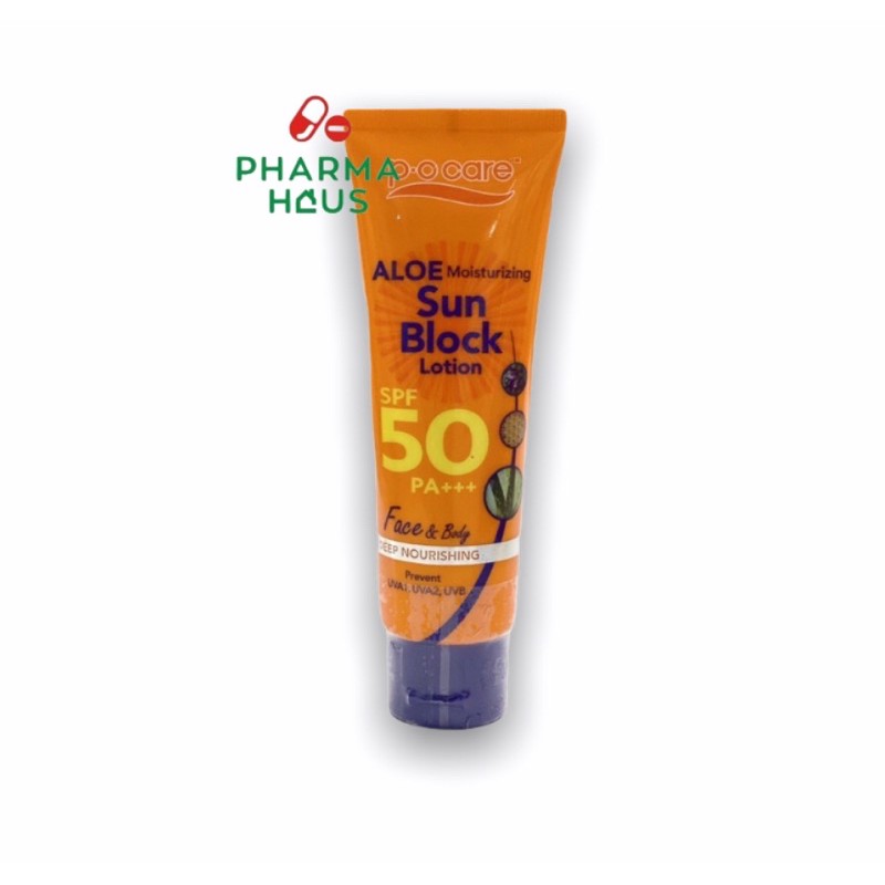 P.O Care Aloe Moisturizing Sun Block Lotion SPF50 PA+++ 115 ml พีโอ แคร์ โลชั่นกันแดด