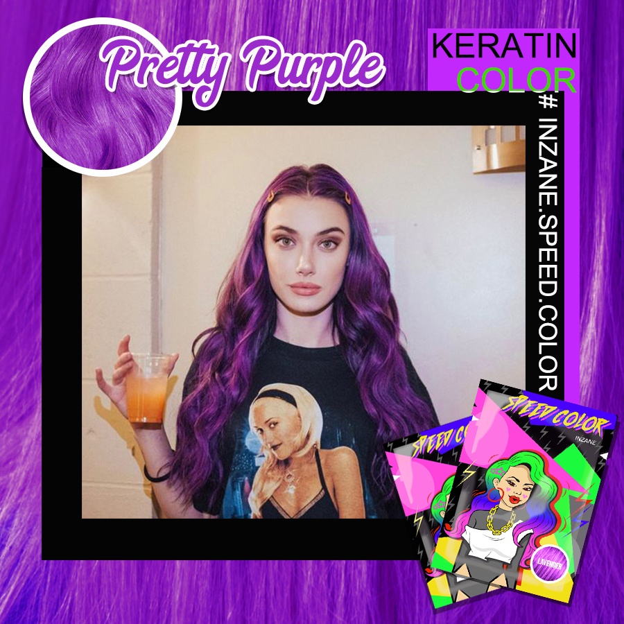ทรีทเม้นเปลี่ยนสีผม INZANE SPEED COLOR keratin สีม่วงหวานๆคิ้วท์ๆ "Pretty Purple" แท้