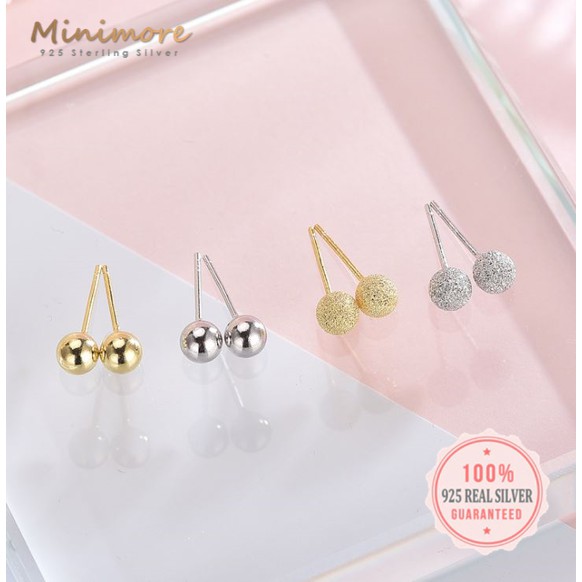 [SE602]🌟ต่างหูเงินแท้ 92.5%🌟 ต่างหูหมุดเงินและชุบทอง14K (ผิวเงา/ทราย) สำหรับคนแพ้ง่าย