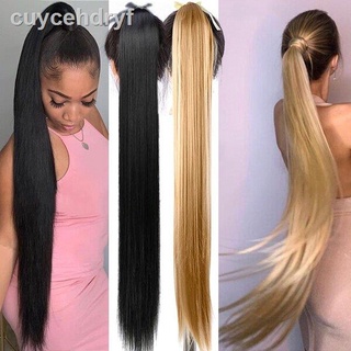 [85cm Super Long Straight Ponytail Kinky Curly Ponytail Drawstring Clip in Hair Extension Natural Black for Women,85cm S