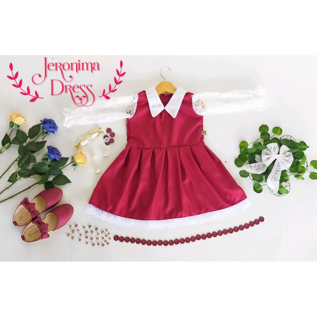 MERAH BAJUNIK JERONIMA CHILDRENS DRESS สีแดง/GIRLS DRESS/CHILDRENS DRESS/PARTY DRESS/TRENDY DRESS
