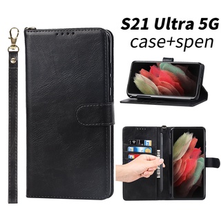 เคสโทรศัพท์มือถือ แบบฝาพับ พร้อมช่องใส่บัตร สําหรับ Samsung S21 Ultra 5G S pen SPEN S-pen S21 Ultra 5G