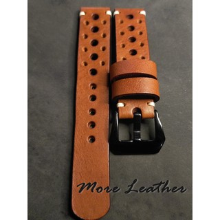 More Leather สายนาฬิกาหนังแท้ 100% สายนาฬิกาแฮนด์เมดสไตล์เรซซิ่ง แถมฟรีสปริง1คู่ มีขนาดตั้งแต่16mmขึ้นไป