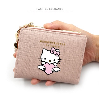 กระเป๋าสตางค์ ใบสั้น ลายการ์ตูน Hello Kitty แต่งพู่ แบบพับได้ ใส่เหรียญ บัตรได้ แฟชั่นสําหรับสตรี