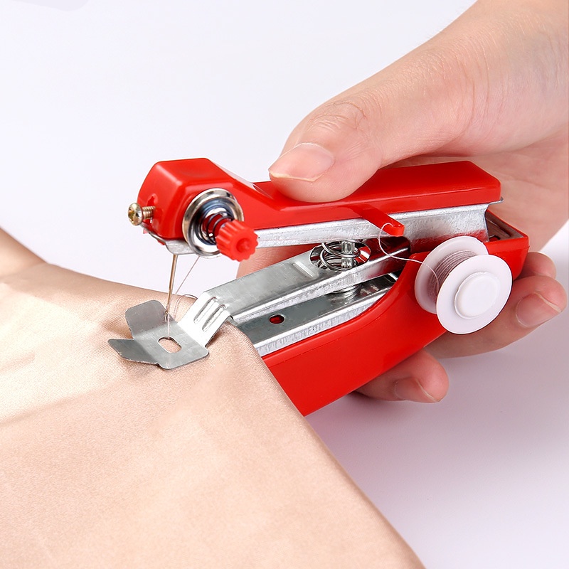 จักรเย็บผ้า，1pcs Red Mini Sewing Machines Needlework Cordless Hand-Held Clothes Portable Sewing Machines Handwork Tools