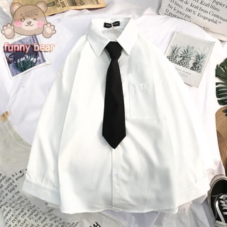 เสื้อนักศึกษา ชุดนักเรียนตราสมอ เสื้อนักเรียนตราสมอ☾✇เสื้อเชิ้ตสีขาวหญิงเวอร์ชั่นเกาหลีหลวมนักเรียน ins สไตล์ฮ่องกงฮาราจ