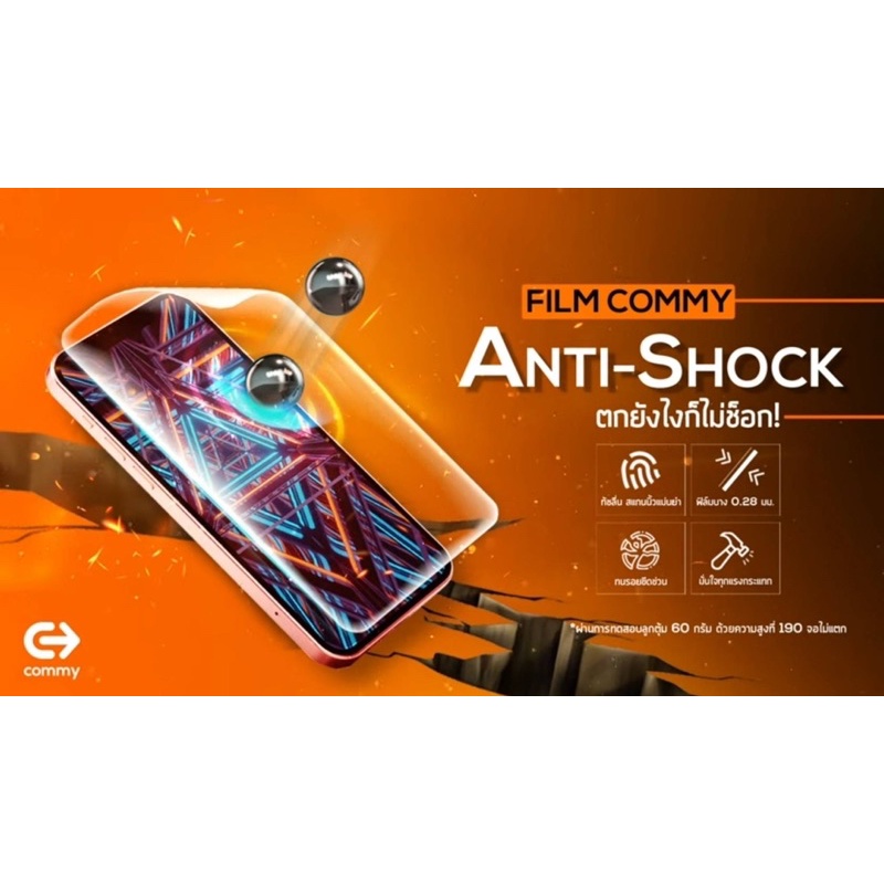 ฟิล์มไฮโดรเจล commy กันกระแทกหนาพิเศษ แจ้งรุ่นที่แชท FILM ANTI SHOCK (PMMA) จอโค้งใช้ไม่ได้