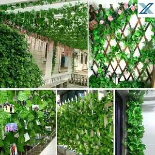 เถาวัลย์ใบไม้ประดิษฐ์ พลาสติก สีเขียว ยาว 2.0 เมตร สําหรับตกแต่งบ้าน