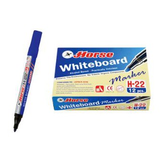 ดีกว่านี้ไม่มีอีกแล้ว HORSE WHITEBOARD MARKER ตราม้า ปากกาไวท์บอร์ด รุ่น H-22 จำนวน 12ด้าม/แพ็ค สีน้ำเงิน BLUE ปากกาและห