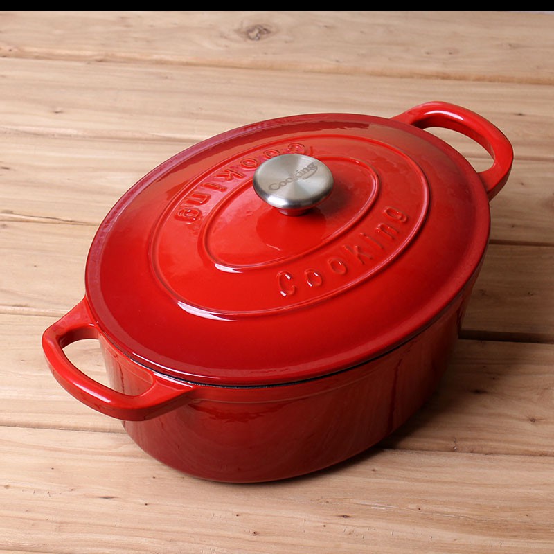 Enamel cast iron pot oval stew pot pig iron enamel household stewed fish stew chicken stock pot 28cm soup without coatin