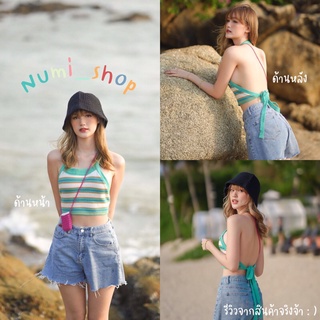 numi_shop เสื้อดีเทลคล้องคอ ผูกหลัง สีเขียวพร้อมส่ง