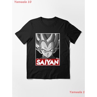 เสื้อยืดผ้าฝ้ายพิมพ์ลายขายดีVegeta Saiyan Obey Essential T-Shirt ดราก้อนบอล Dragon Ball พิมลาย ผู้หญิง เสื้อยืดผู้ชาย เส