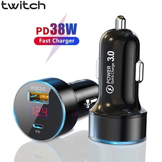 Twitch อะแดปเตอร์ชาร์จโทรศัพท์มือถือ 38W USB Type C PD QC 3.0 4.0 LED สําหรับรถยนต์