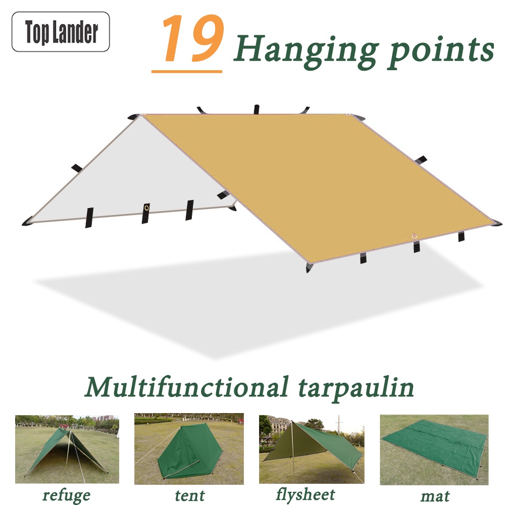 ฟลายชีทโพลีเอสเตอร์ 19 จุด 210T กันน้ํา 3x4 เมตร 4x4 แผ่นดิน 3x4 แผ่นบิน 3x3 สําหรับตั้งแคมป์กลางแจ้ง