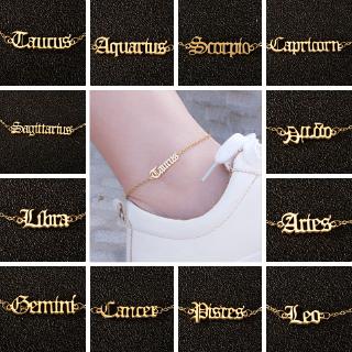 Zodiac Sign Letter Ankle Bracelet Women Boho Jewelry Horoscope Old English Constellation Tobilleras Pulsera Para Tobillo Taurus
