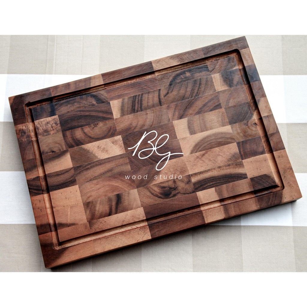 เขียงไม้ เขียงสเต็ก เอ็นเกรนไม้จามจุรี (มีร่อง และ หน้าเรียบ) by BG WOOD STUDIO