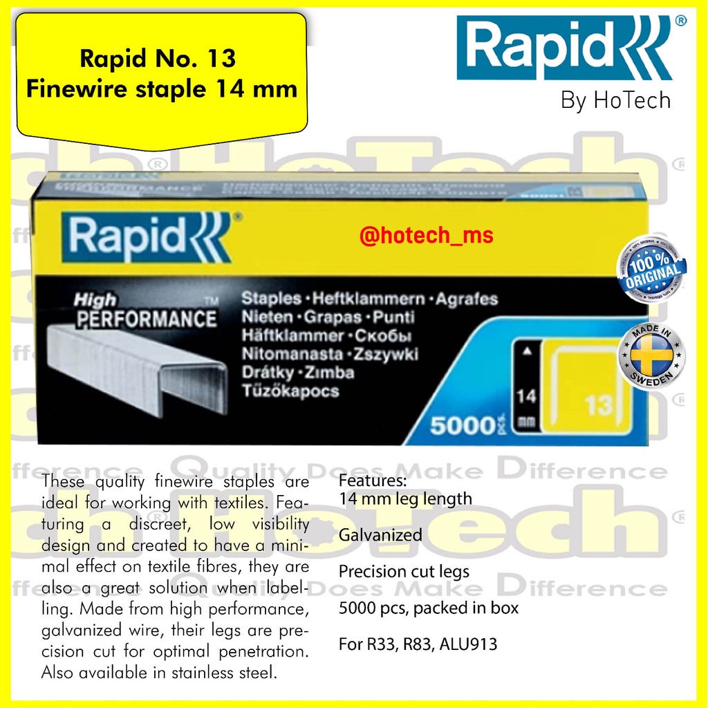 ลวดเย็บกระดาษ RAPID เนื้อหา | ไส้ลวดเย็บกระดาษ RAPID | RAPID RAPID RAPID RAPID | 13/14 มม. GALVANIZE