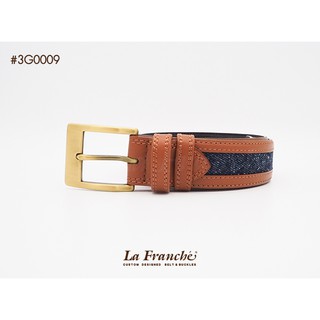 La Franche - Jean Collection เข็มขัดผ้ายีนส์สีน้ำเงิน กุ๊นหนังวัวแท้สีดำ พร้อมหัวและห่วงนิกเกิ้ล #3G0009