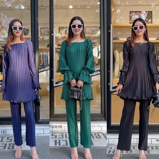 Square neck pleated set 2pcs ชุดเซทอัดพลีท 2 ชิ้น งานสวยปัง ชุดเซทมาพร้อมกางเกง ผ้าอัดพลีท