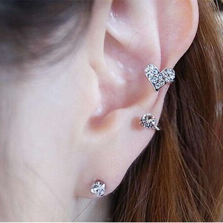 ต่างหู ไม่ต้องเจาะหู ตุ้มหู จิว Clip Earing boucle doreille Bijoux Heart Ear Cuff Earrings - 1 ข้าง 2 ชิ้น